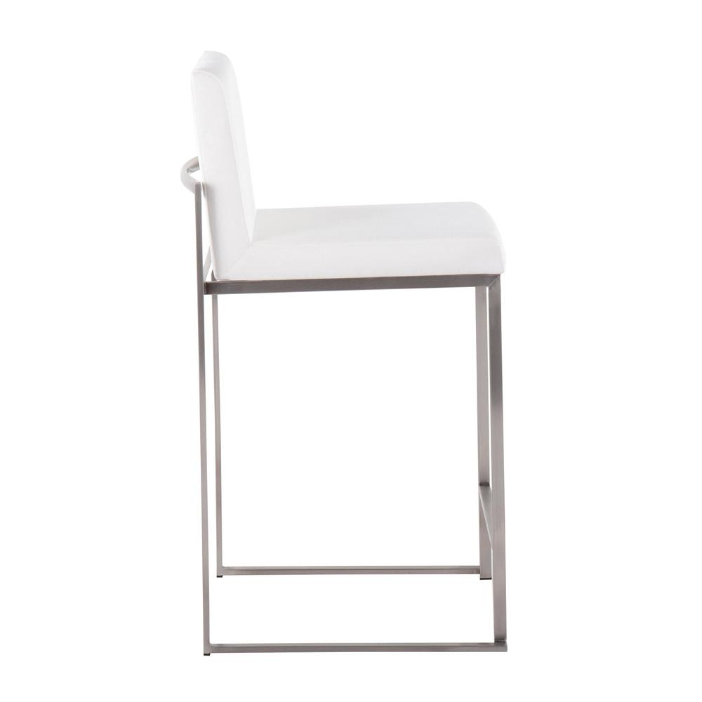 Stainless Steel, White Velvet Fuji High Back Counter Stool - Set of 2. Picture 3