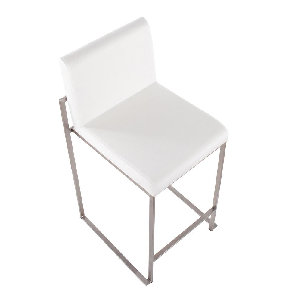 Stainless Steel, White Velvet Fuji High Back Counter Stool - Set of 2. Picture 7
