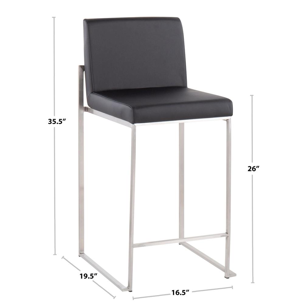 Stainless Steel, Black PU Fuji High Back Counter Stool - Set of 2. Picture 8