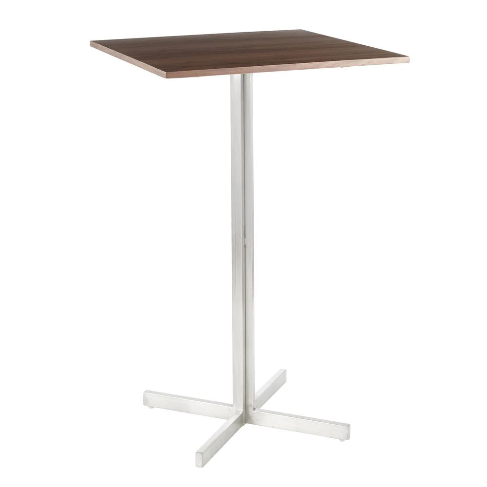 Stainless Steel, Walnut Wood Fuji Square Bar Table. Picture 1