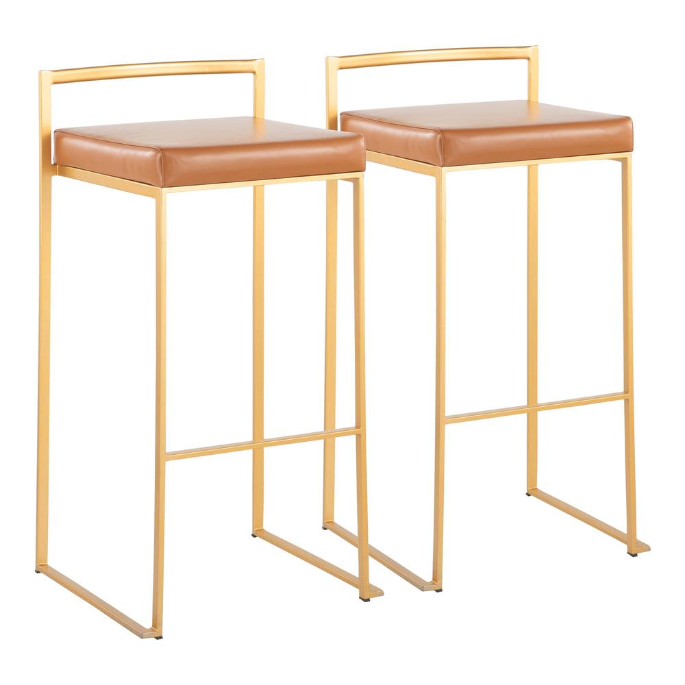 Gold Steel, Camel Pu Fuji Stacker Barstool - Set of 2. Picture 1