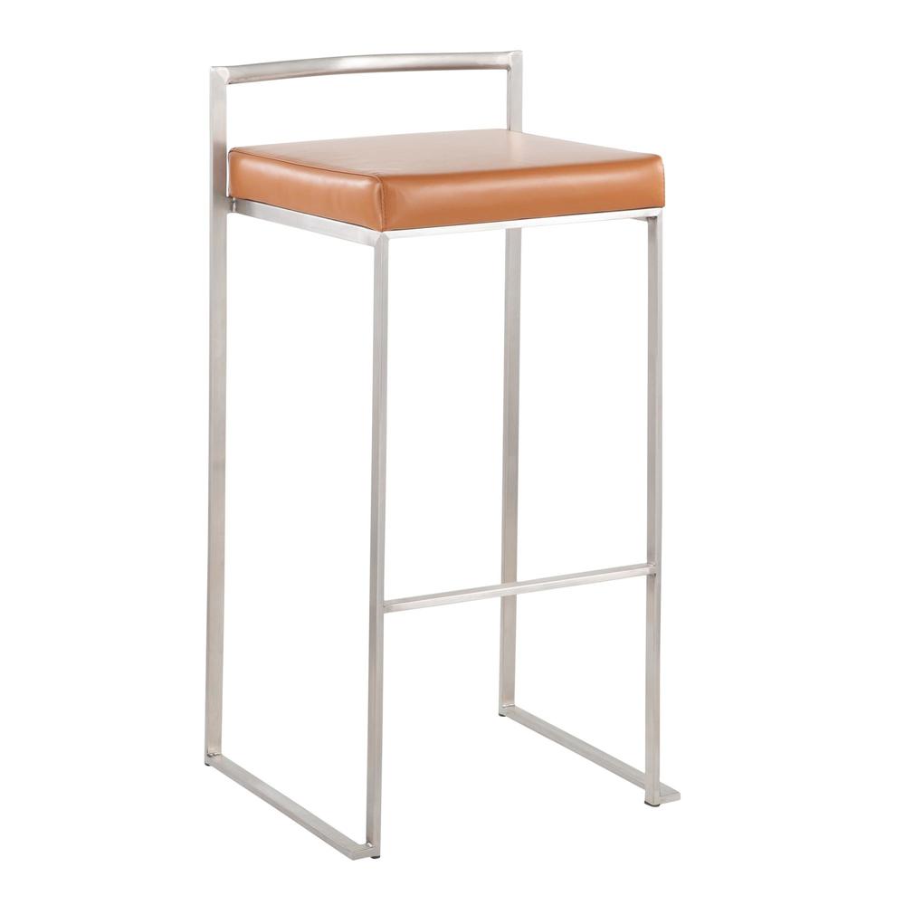 Stainless Steel, Camel Pu Fuji Stacker Barstool - Set of 2. Picture 2
