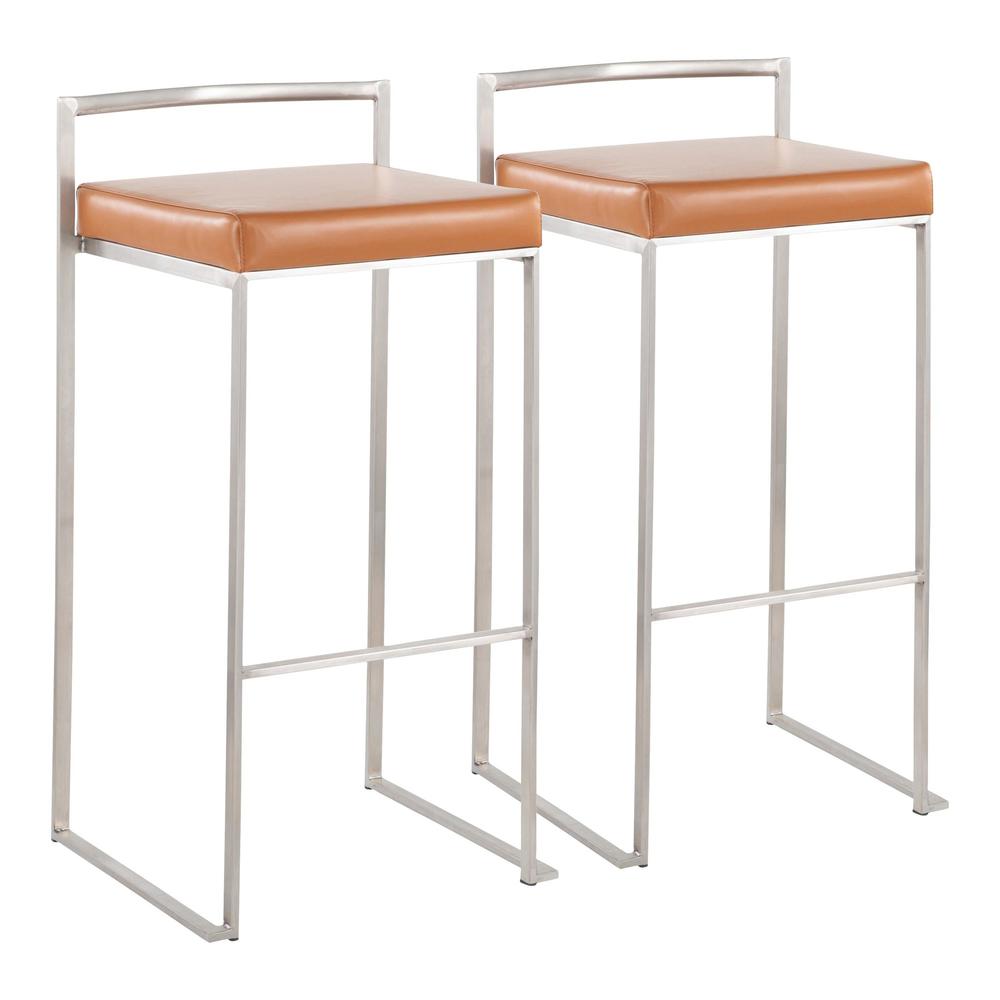 Stainless Steel, Camel Pu Fuji Stacker Barstool - Set of 2. Picture 1