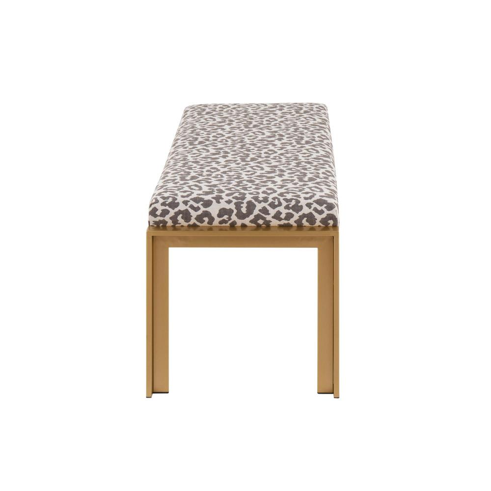 Gold Metal, Beige Leopard Fabric Fuji Bench. Picture 2