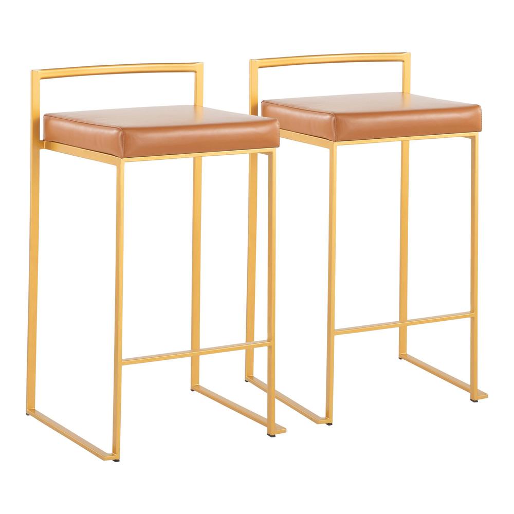 Gold Steel, Camel Pu Fuji Stacker Counter Stool - Set of 2. Picture 1