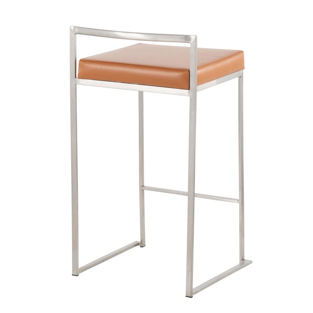 Brushed Stainless Steel, Camel Pu Fuji Stacker Counter Stool - Set of 2. Picture 4