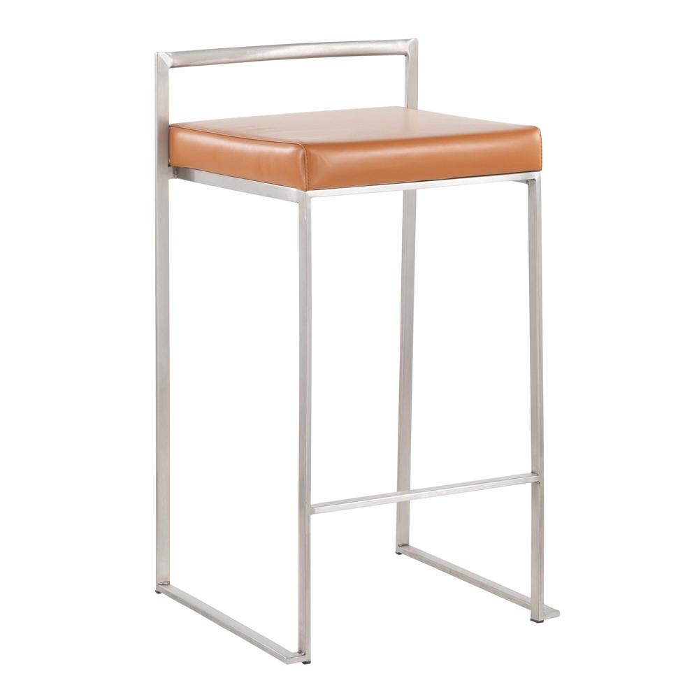 Brushed Stainless Steel, Camel Pu Fuji Stacker Counter Stool - Set of 2. Picture 2
