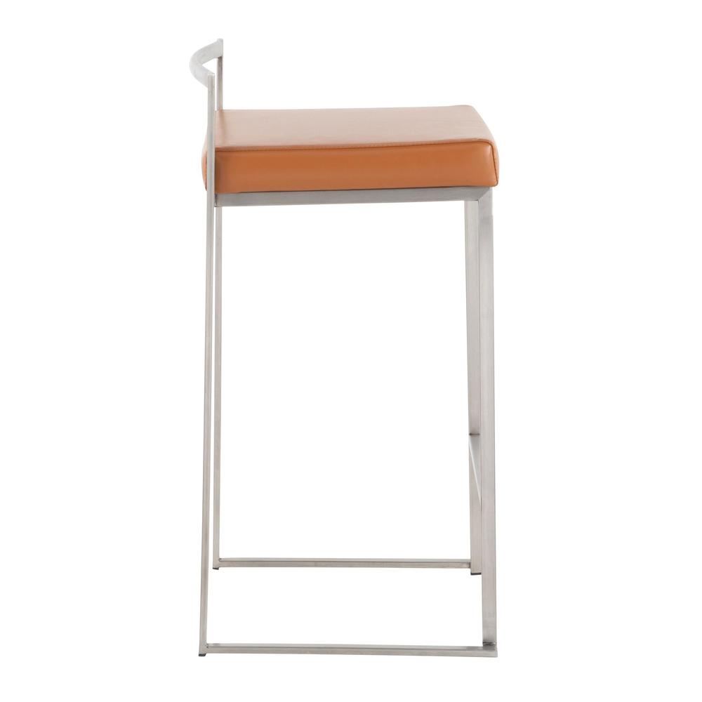 Brushed Stainless Steel, Camel Pu Fuji Stacker Counter Stool - Set of 2. Picture 3