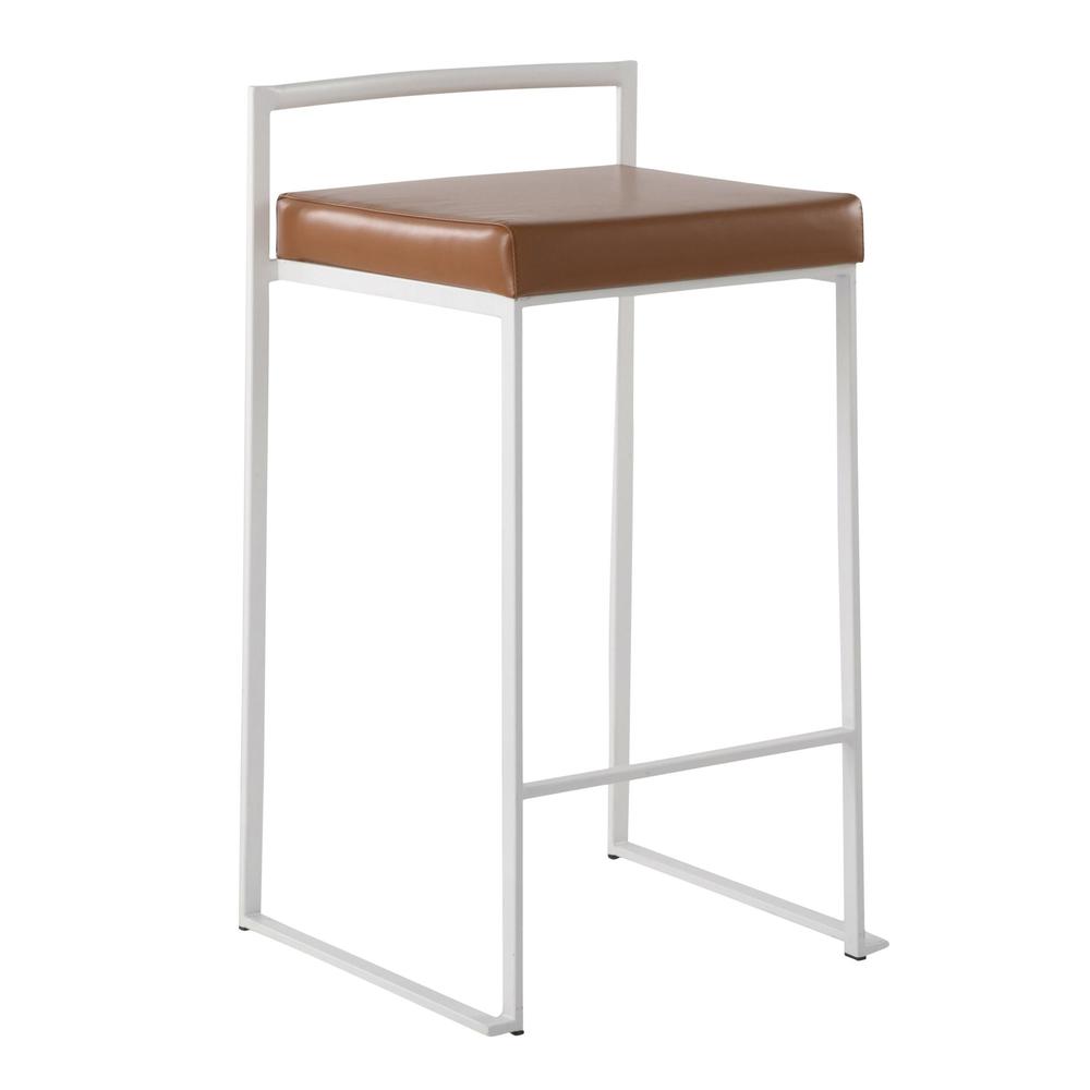 White Steel, Camel Pu Fuji Stacker Counter Stool - Set of 2. Picture 2