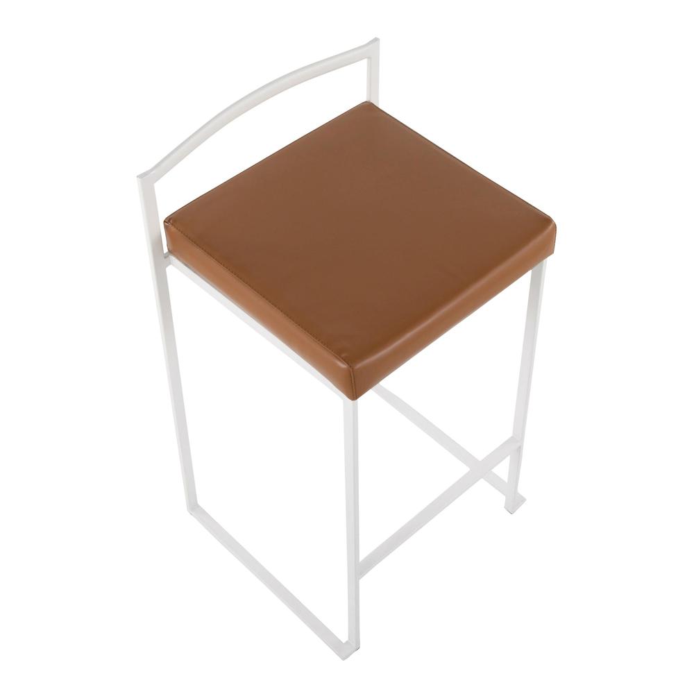 White Steel, Camel Pu Fuji Stacker Counter Stool - Set of 2. Picture 7