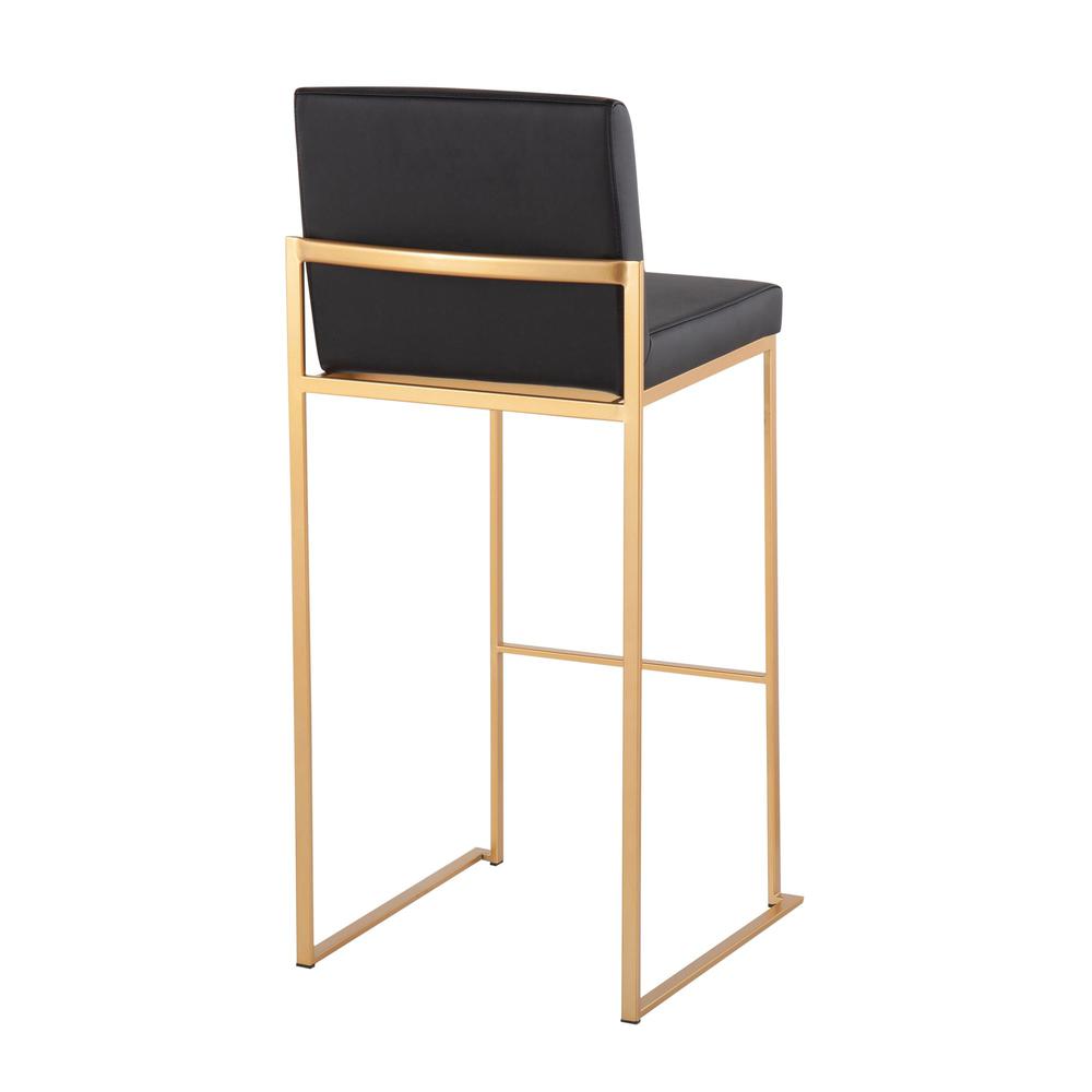 Gold Steel, Black PU Fuji High Back Barstool - Set of 2. Picture 4