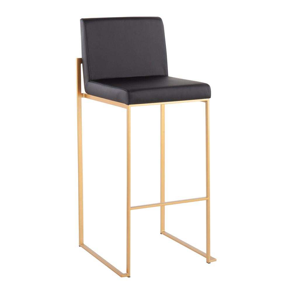 Gold Steel, Black PU Fuji High Back Barstool - Set of 2. Picture 2