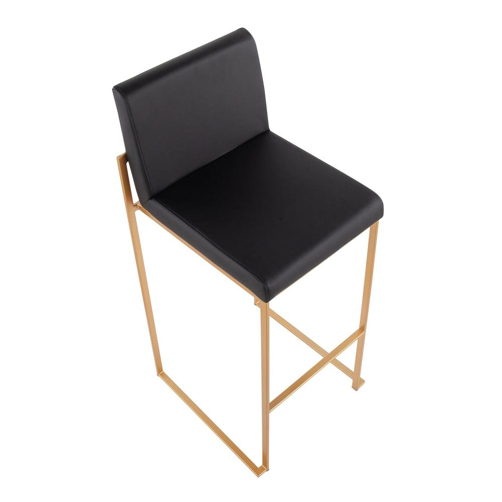 Gold Steel, Black PU Fuji High Back Barstool - Set of 2. Picture 7