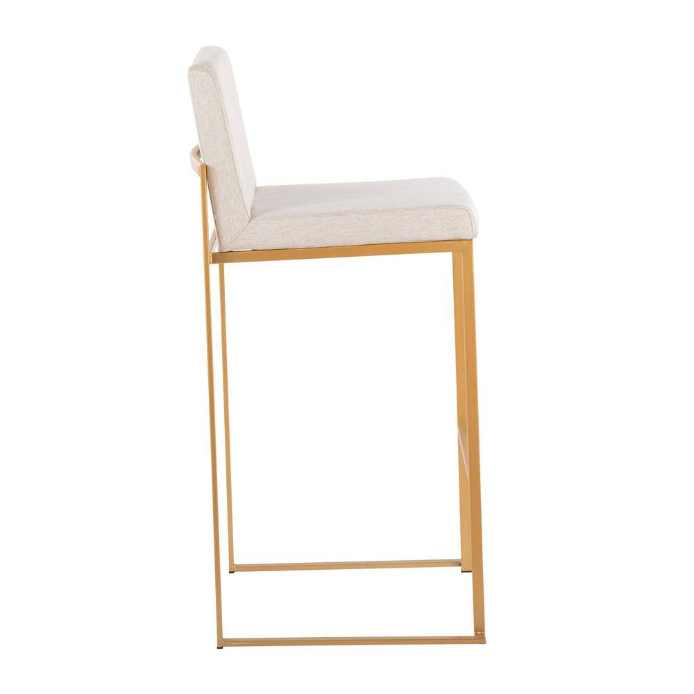Gold Steel, Beige Fabric Fuji High Back Barstool - Set of 2. Picture 3