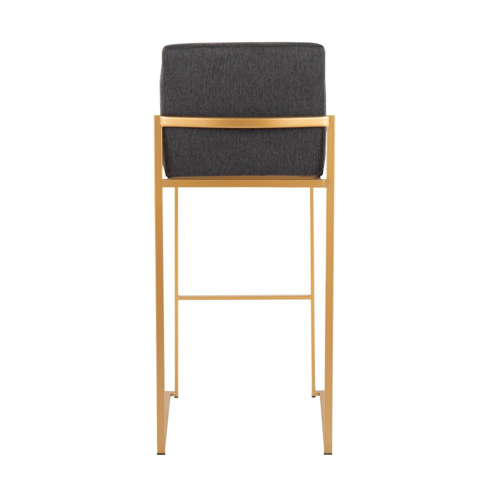 Gold Steel, Charcoal Fabric Fuji High Back Barstool - Set of 2. Picture 5