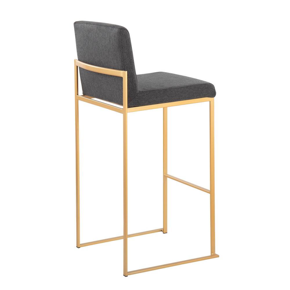 Gold Steel, Charcoal Fabric Fuji High Back Barstool - Set of 2. Picture 4