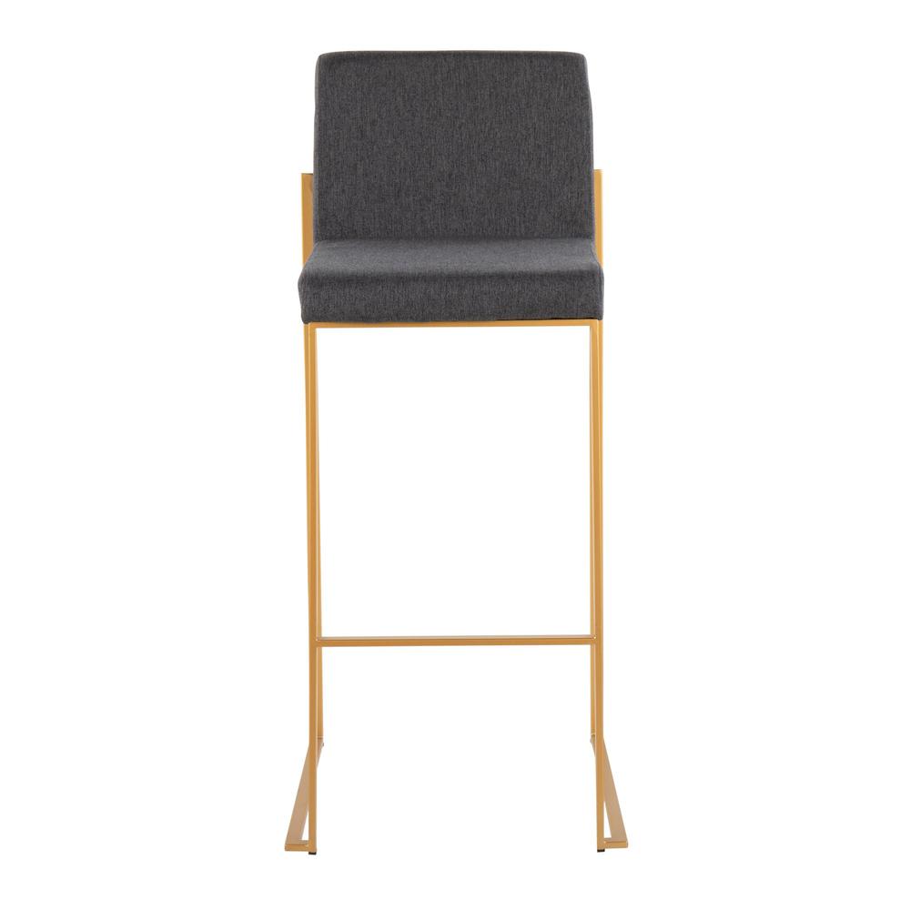 Gold Steel, Charcoal Fabric Fuji High Back Barstool - Set of 2. Picture 6