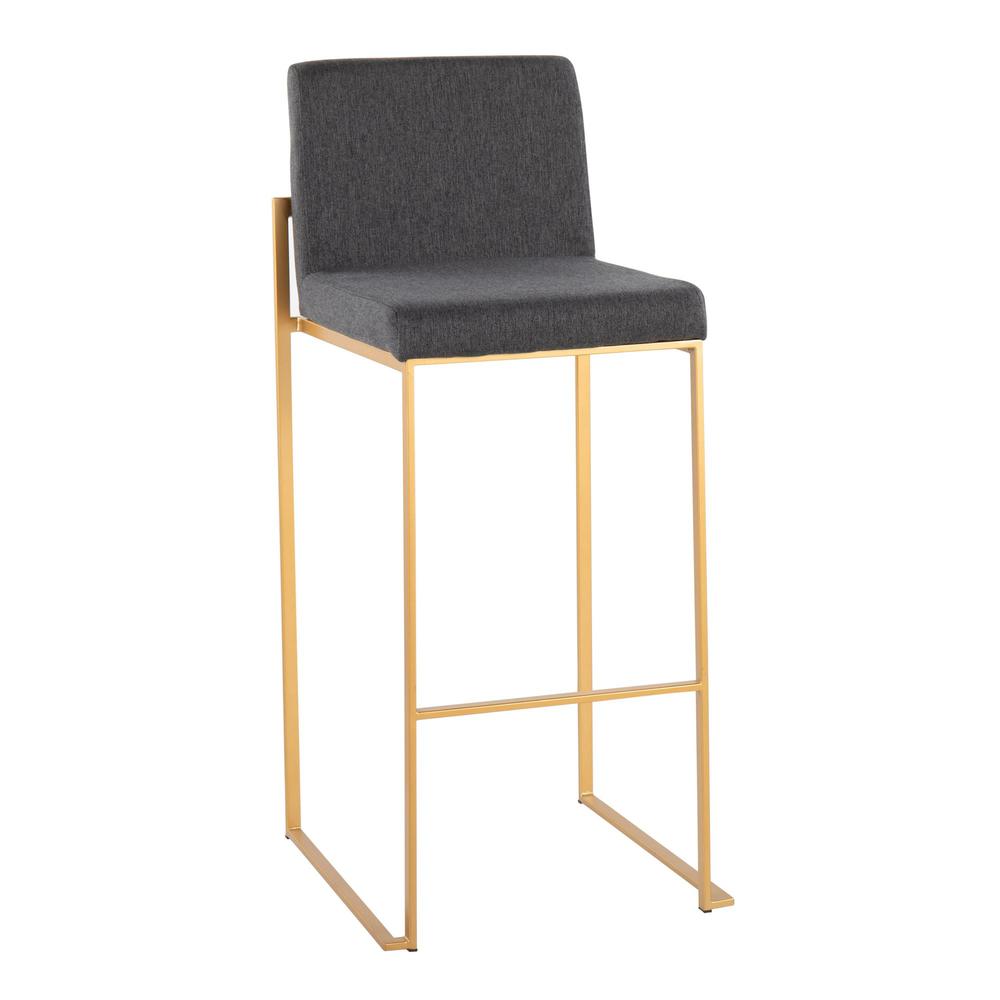 Gold Steel, Charcoal Fabric Fuji High Back Barstool - Set of 2. Picture 2