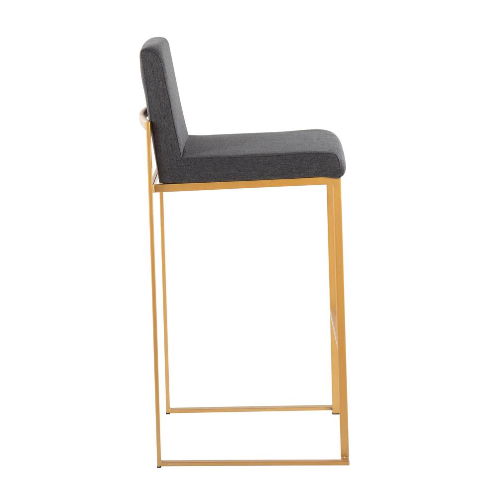Gold Steel, Charcoal Fabric Fuji High Back Barstool - Set of 2. Picture 3