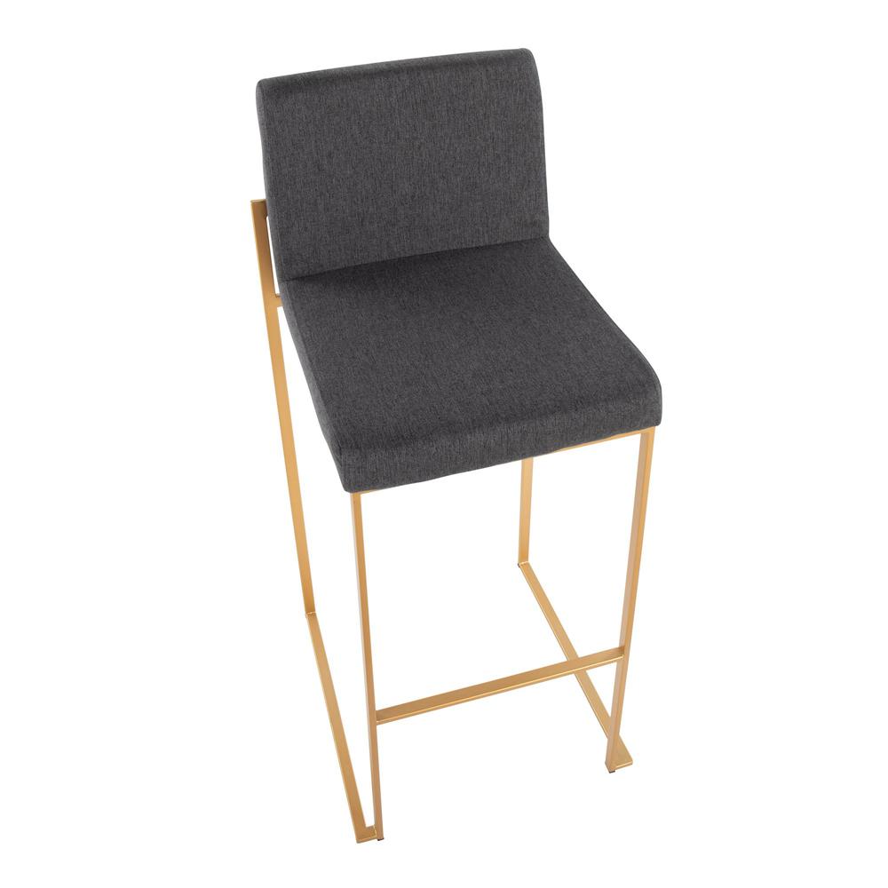 Gold Steel, Charcoal Fabric Fuji High Back Barstool - Set of 2. Picture 7