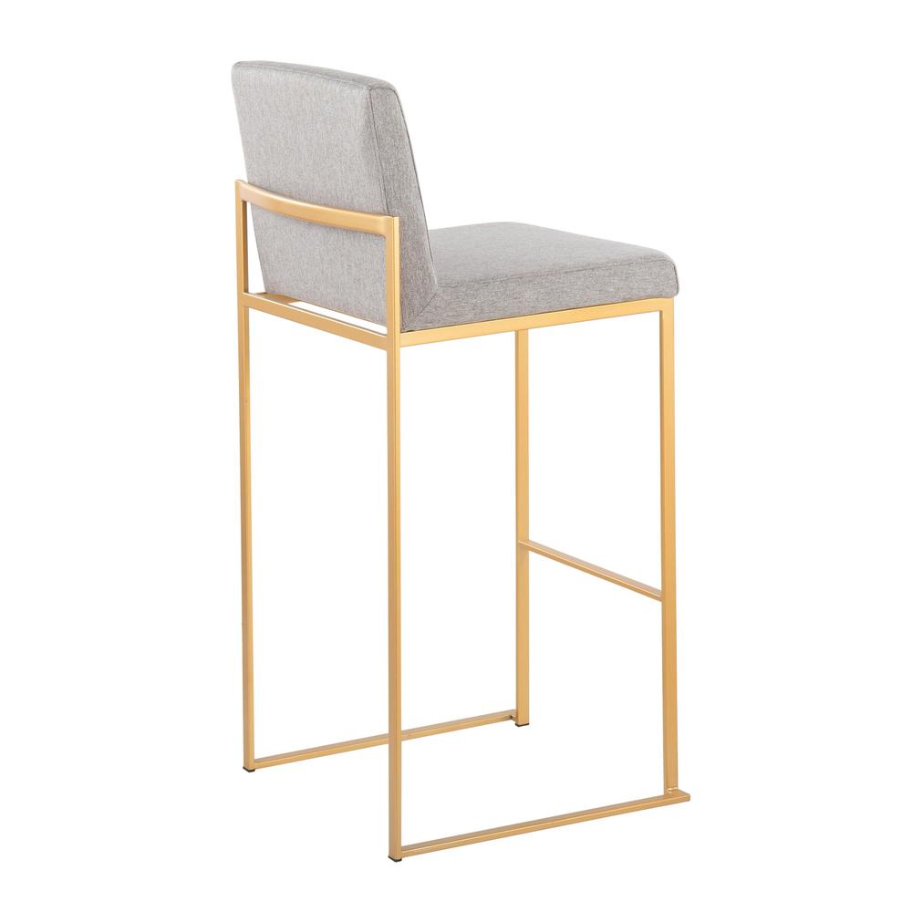 Gold Steel, Grey Fabric Fuji High Back Barstool - Set of 2. Picture 4
