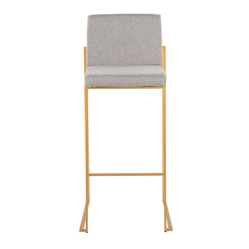 Gold Steel, Grey Fabric Fuji High Back Barstool - Set of 2. Picture 6