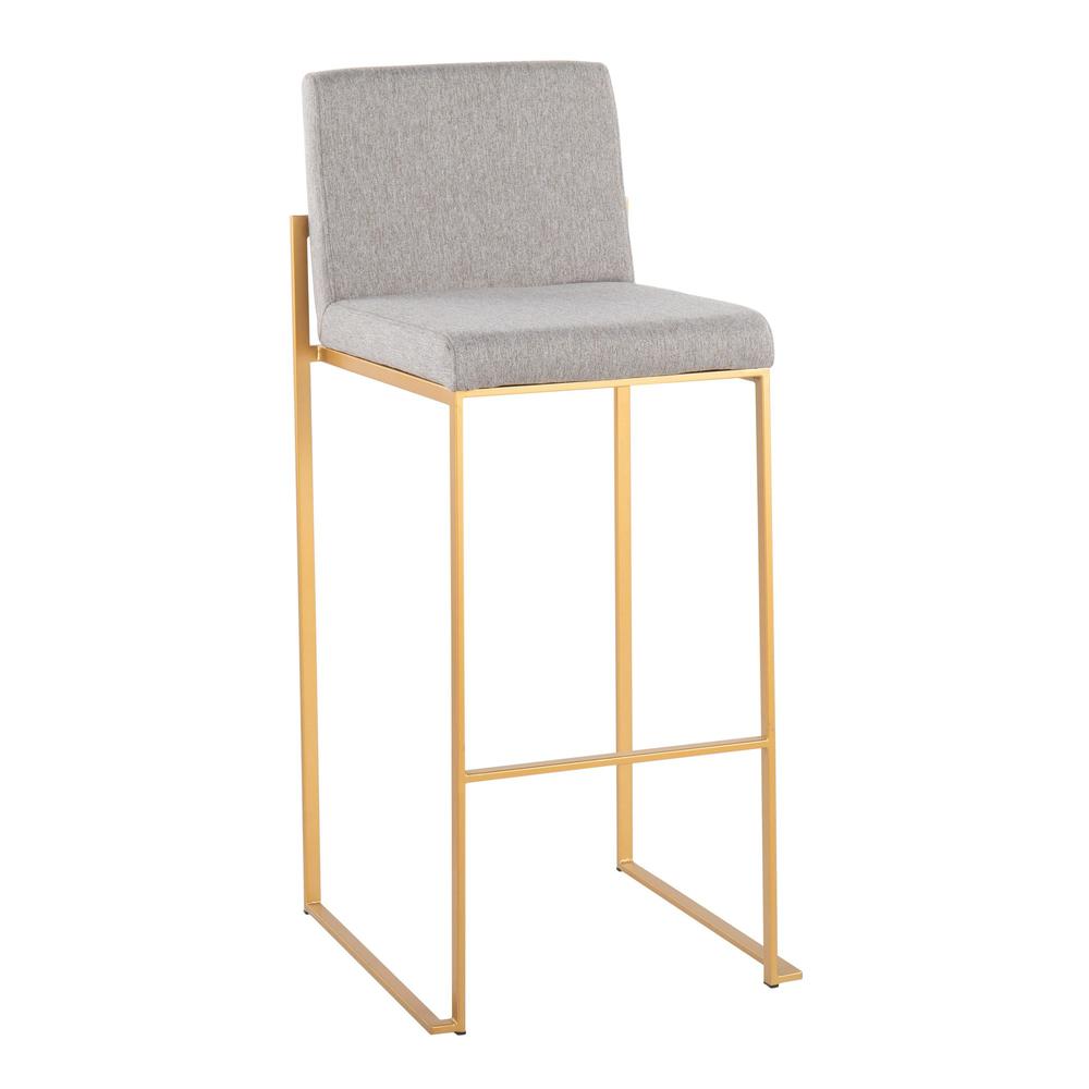 Gold Steel, Grey Fabric Fuji High Back Barstool - Set of 2. Picture 2