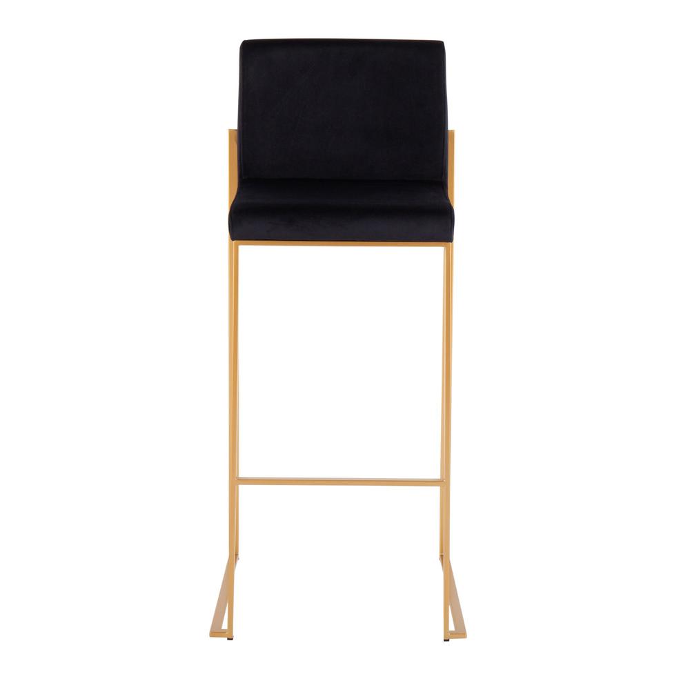 Gold Steel, Black Velvet Fuji High Back Barstool - Set of 2. Picture 6