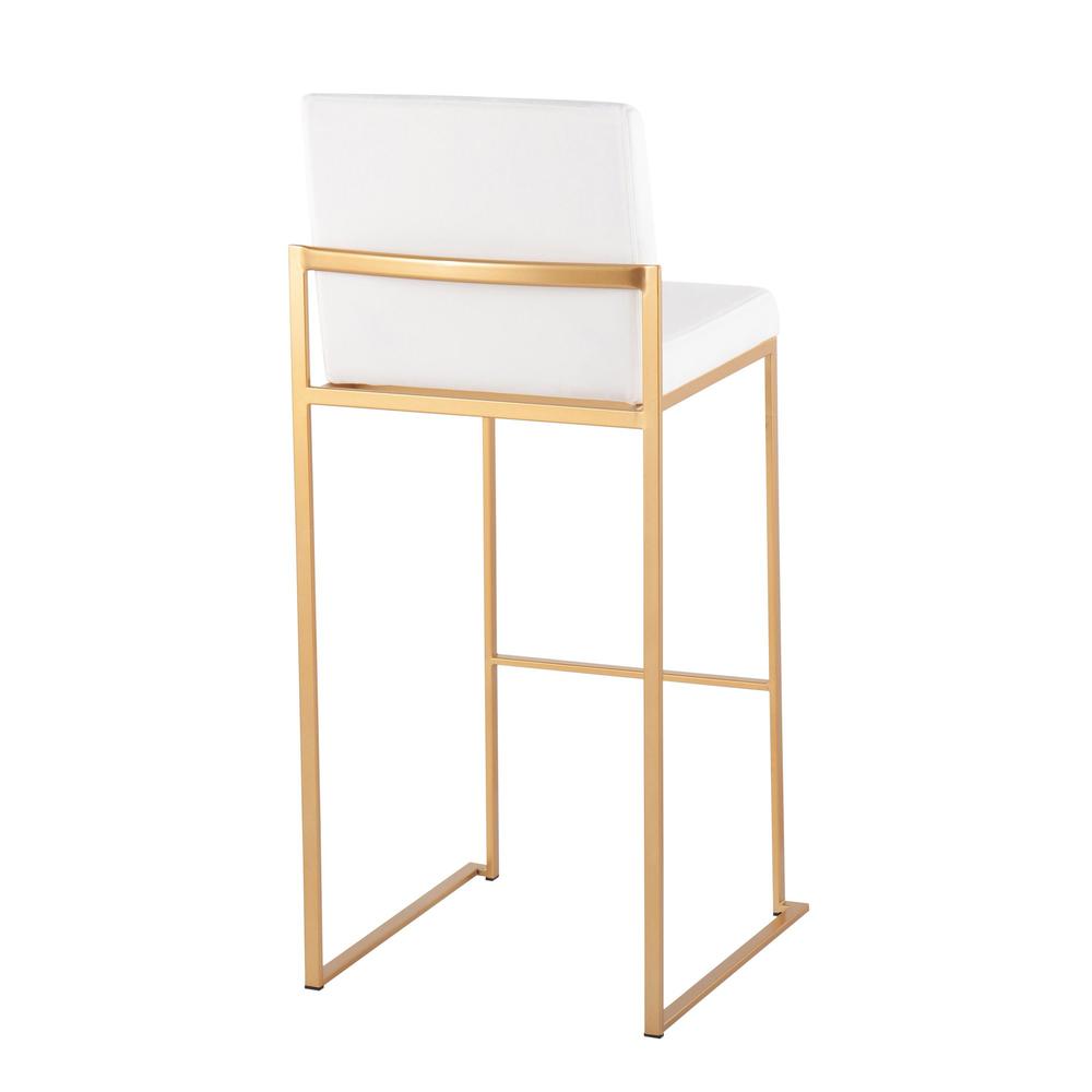 Gold Steel, White Velvet Fuji High Back Barstool - Set of 2. Picture 4