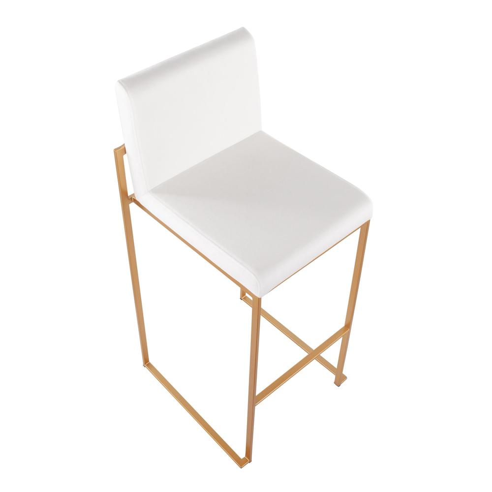 Gold Steel, White Velvet Fuji High Back Barstool - Set of 2. Picture 7