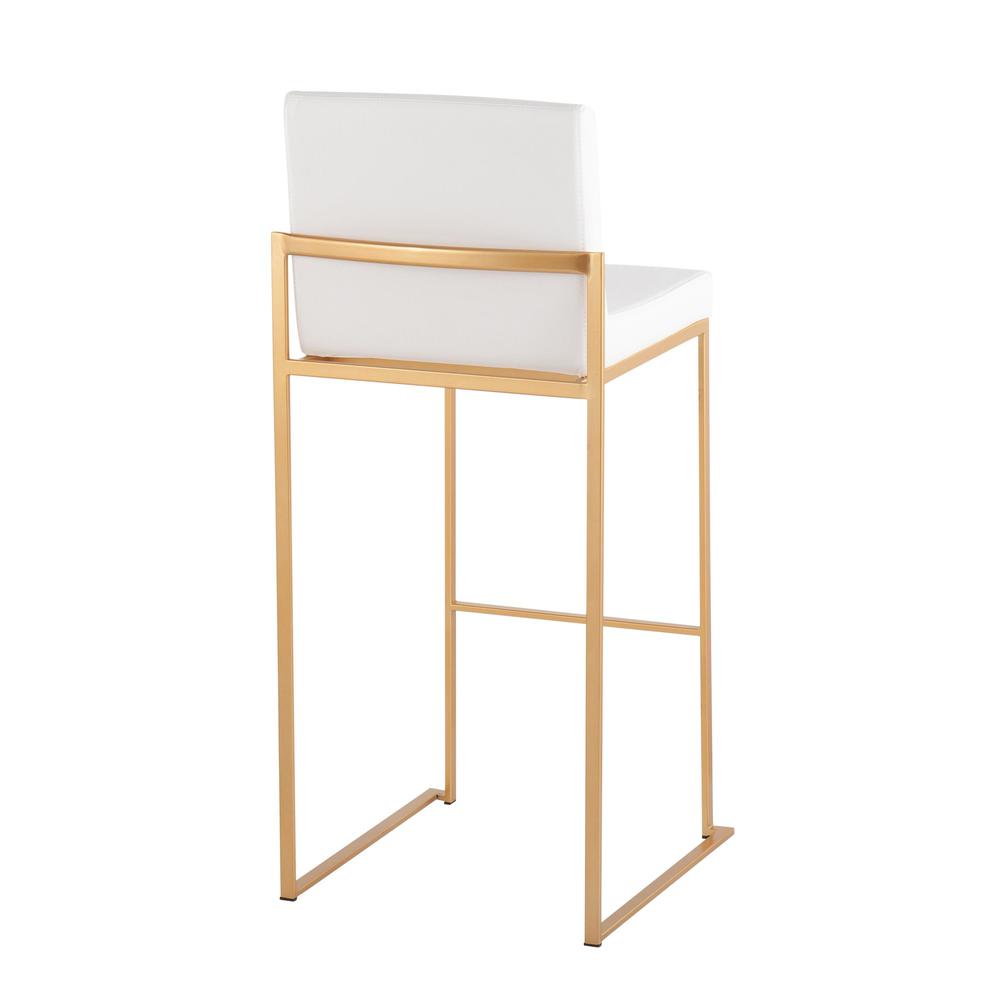 Gold Steel, White PU Fuji High Back Barstool - Set of 2. Picture 4