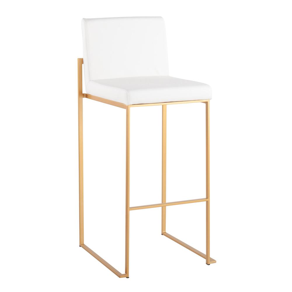 Gold Steel, White PU Fuji High Back Barstool - Set of 2. Picture 2