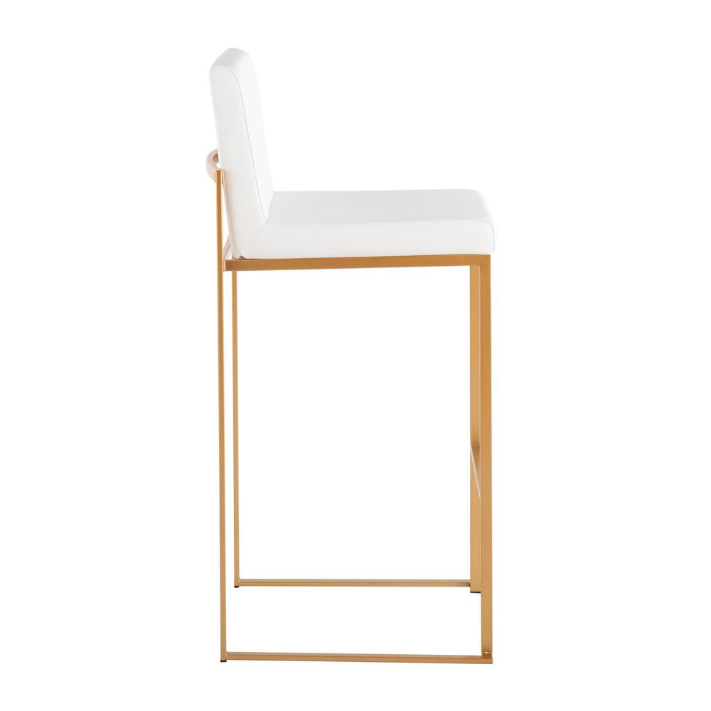 Gold Steel, White PU Fuji High Back Barstool - Set of 2. Picture 3
