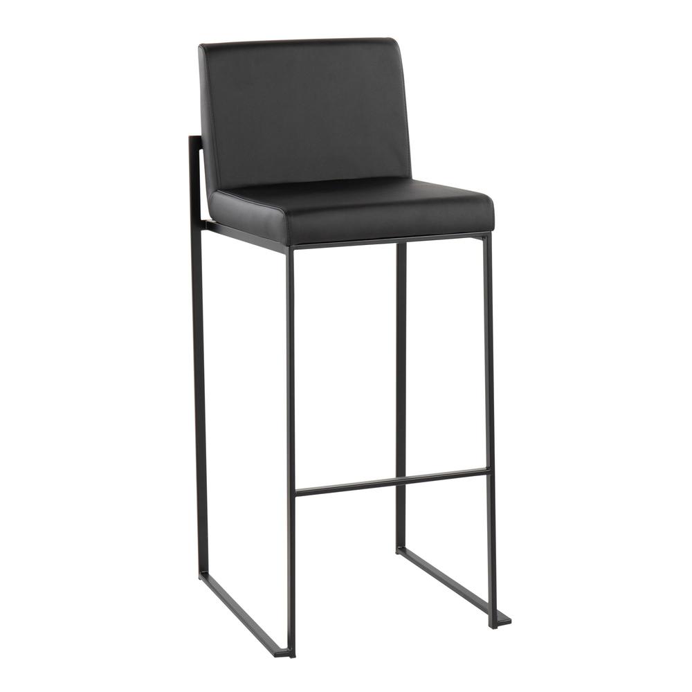 Black Steel, Black PU Fuji High Back Barstool - Set of 2. Picture 2