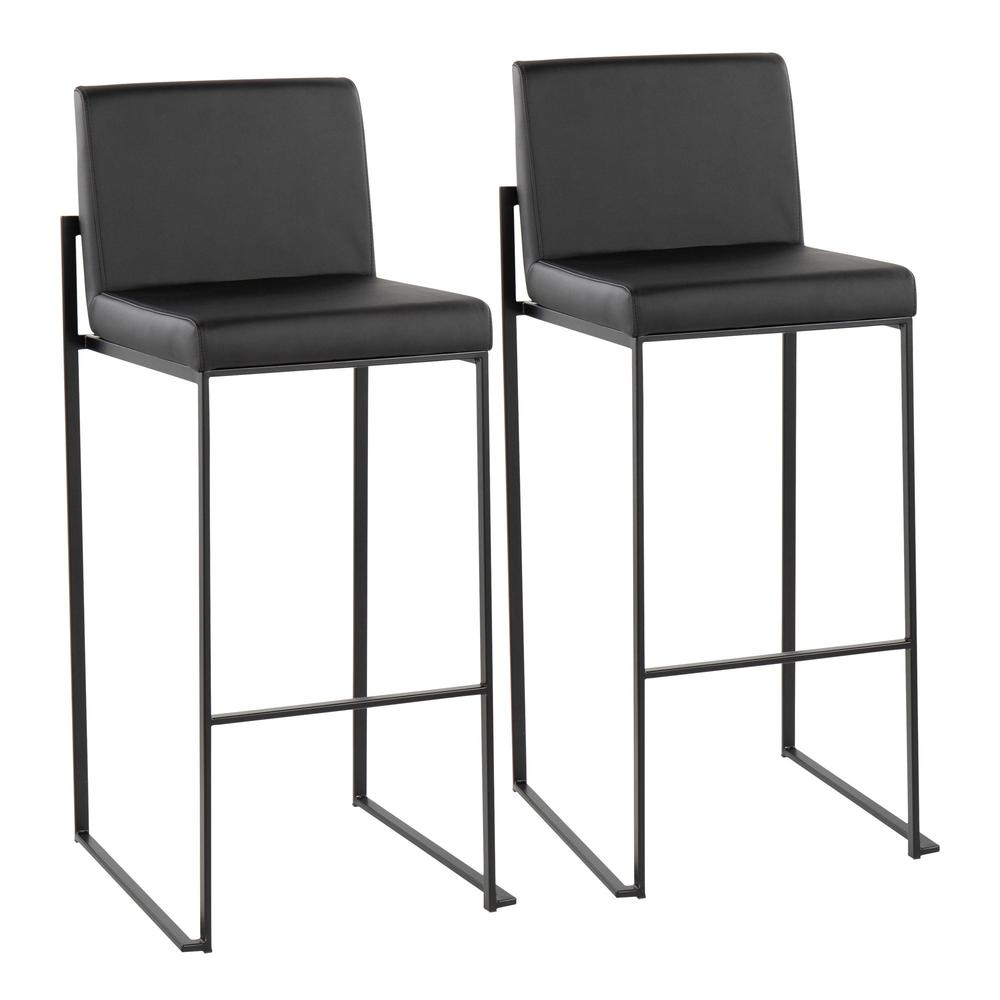 Black Steel, Black PU Fuji High Back Barstool - Set of 2. Picture 1