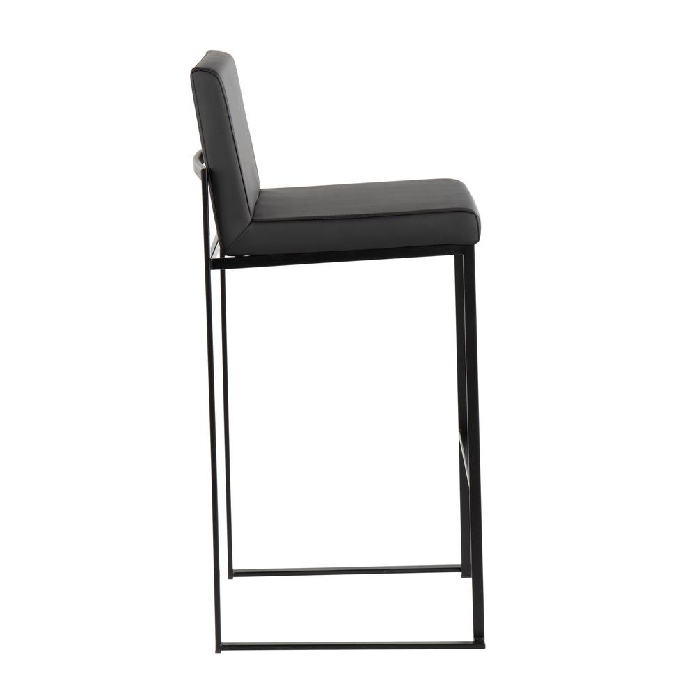 Black Steel, Black PU Fuji High Back Barstool - Set of 2. Picture 3