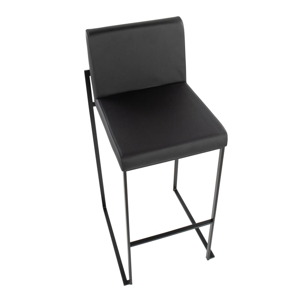 Black Steel, Black PU Fuji High Back Barstool - Set of 2. Picture 7