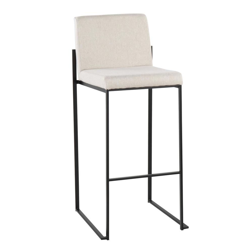 Black Steel, Beige Fabric Fuji High Back Barstool - Set of 2. Picture 2
