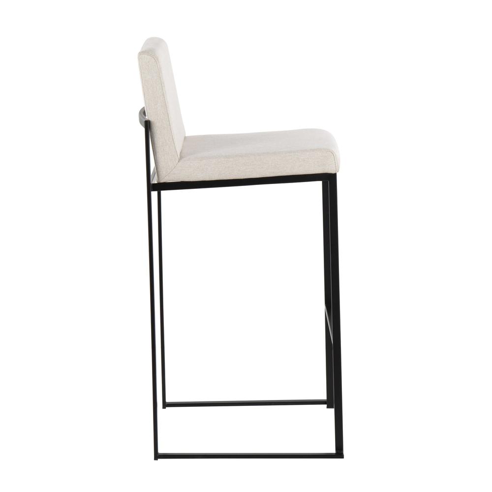 Black Steel, Beige Fabric Fuji High Back Barstool - Set of 2. Picture 3