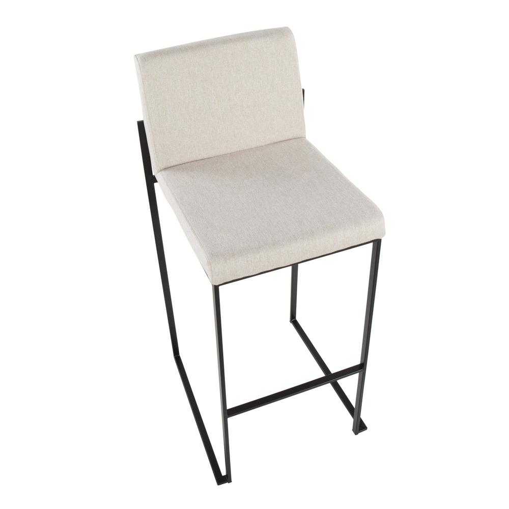 Black Steel, Beige Fabric Fuji High Back Barstool - Set of 2. Picture 7