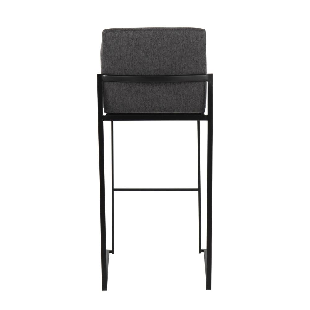 Black Steel, Charcoal Fabric Fuji High Back Barstool - Set of 2. Picture 5