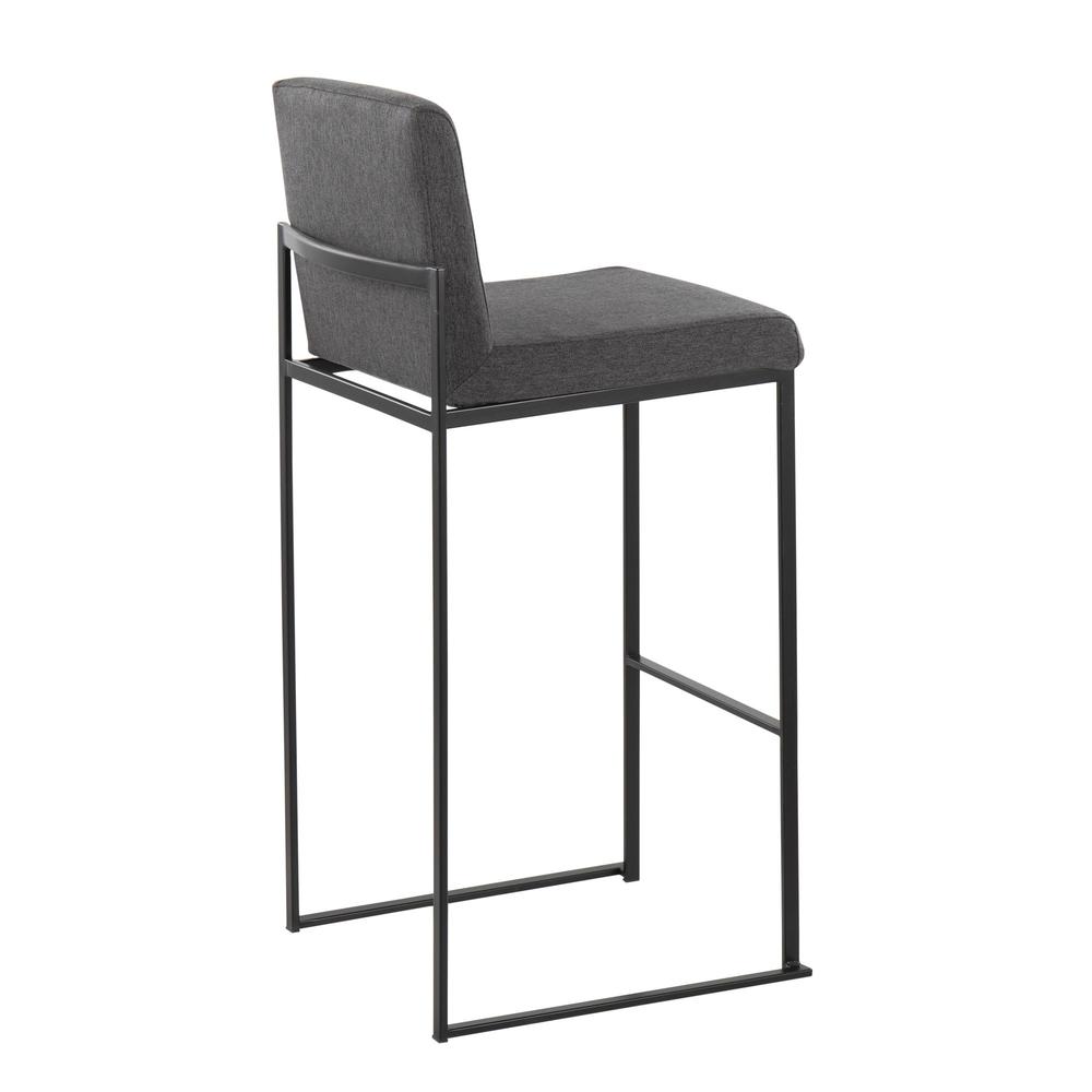 Black Steel, Charcoal Fabric Fuji High Back Barstool - Set of 2. Picture 4