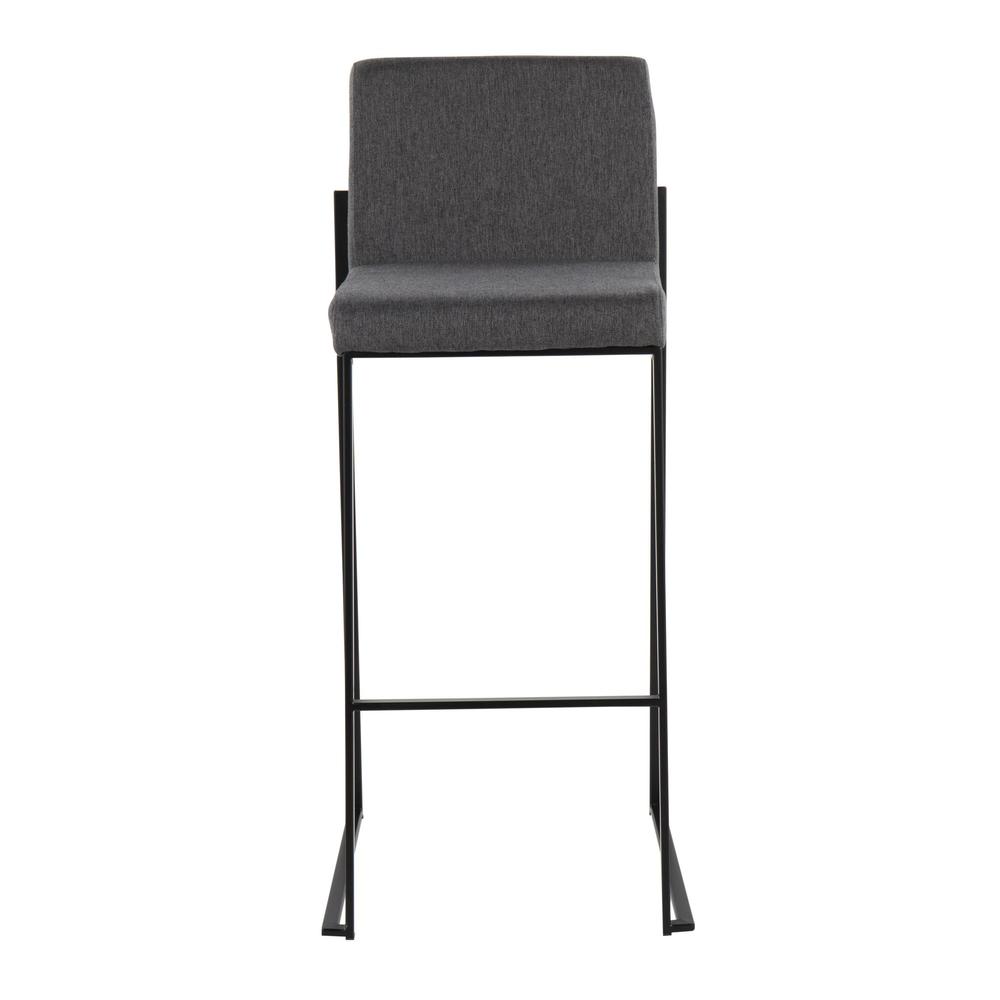 Black Steel, Charcoal Fabric Fuji High Back Barstool - Set of 2. Picture 6