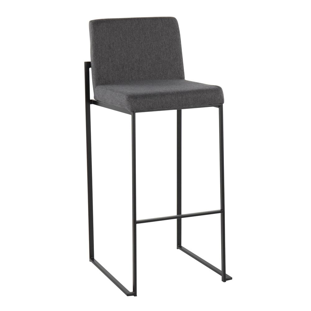Black Steel, Charcoal Fabric Fuji High Back Barstool - Set of 2. Picture 2