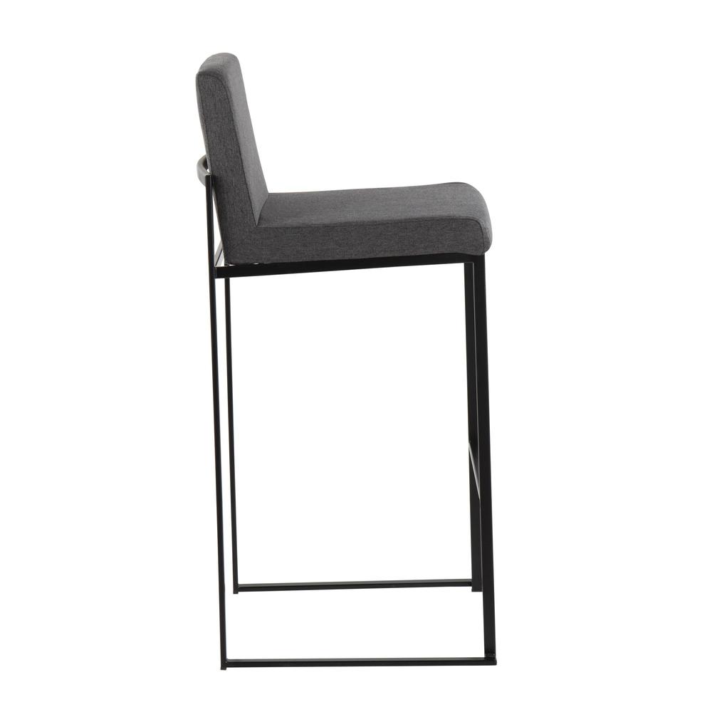 Black Steel, Charcoal Fabric Fuji High Back Barstool - Set of 2. Picture 3