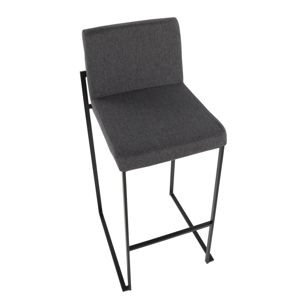 Black Steel, Charcoal Fabric Fuji High Back Barstool - Set of 2. Picture 7