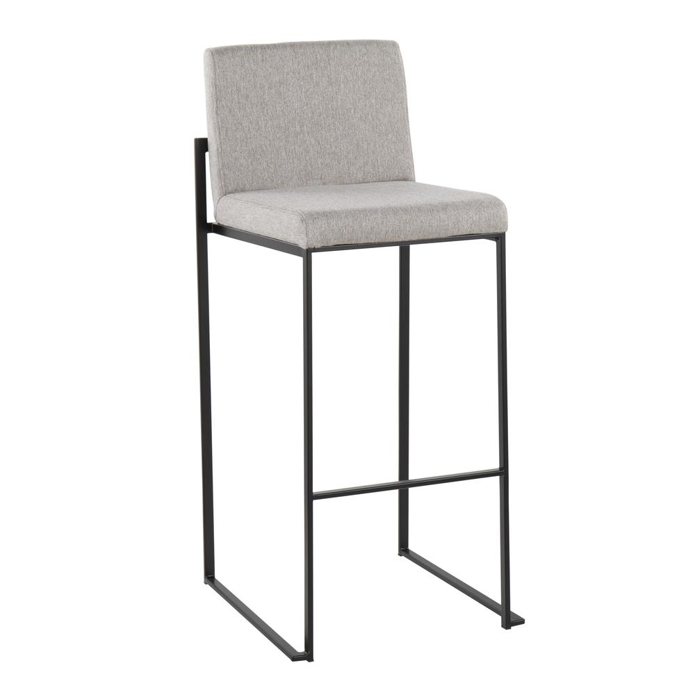 Black Steel, Grey Fabric Fuji High Back Barstool - Set of 2. Picture 2