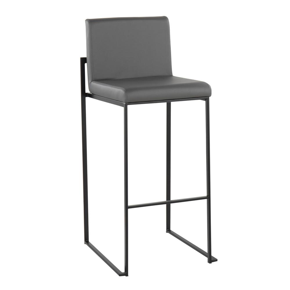 Black Steel, Grey PU Fuji High Back Barstool - Set of 2. Picture 2