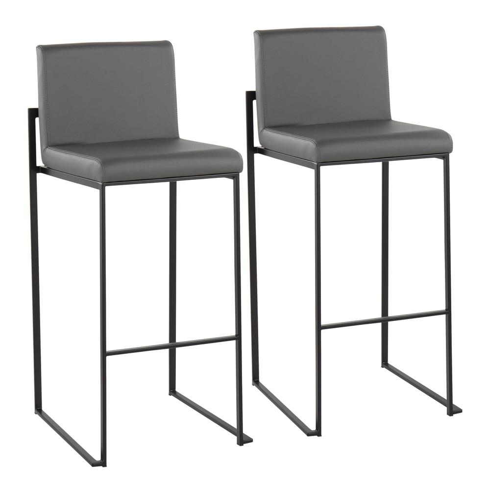 Black Steel, Grey PU Fuji High Back Barstool - Set of 2. Picture 1