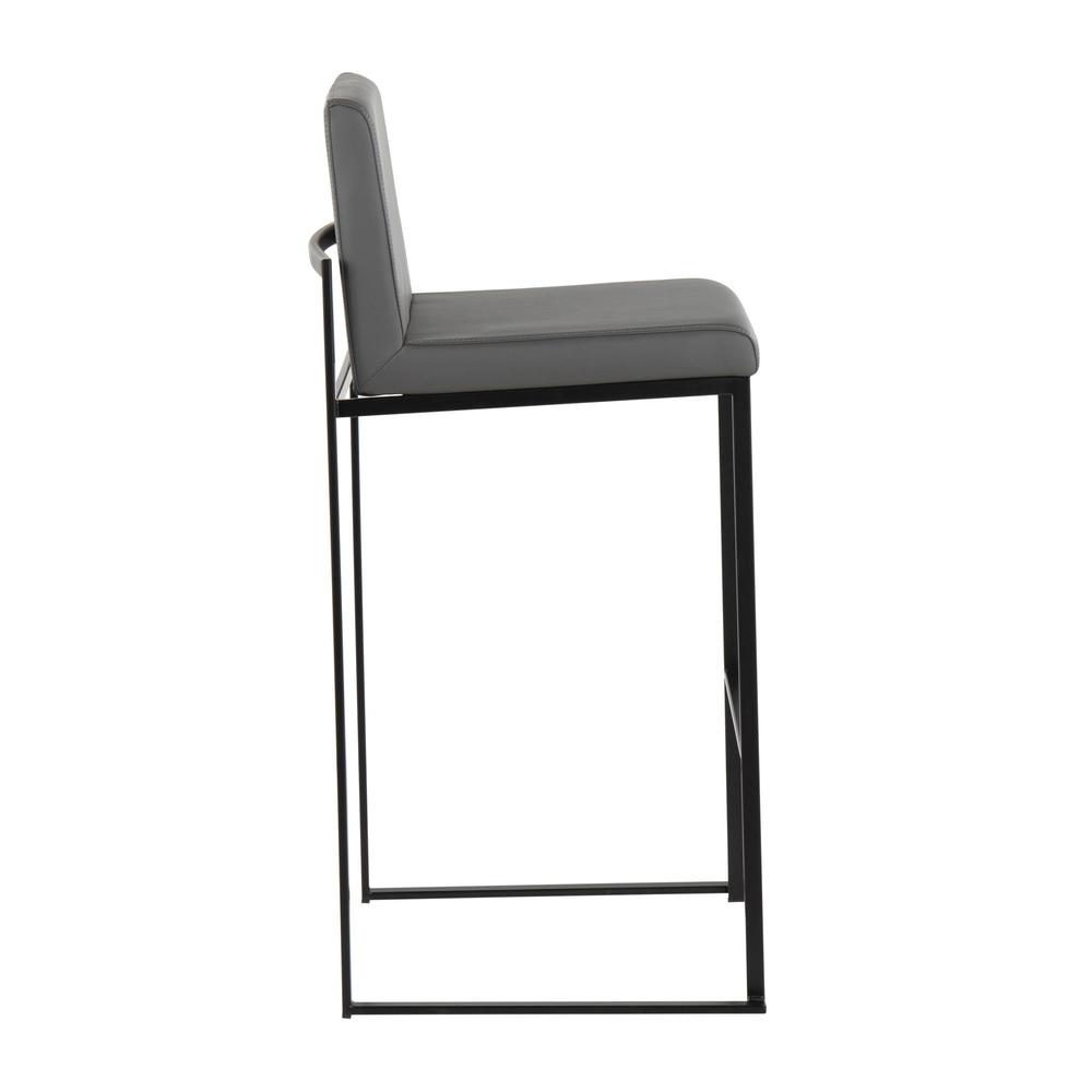 Black Steel, Grey PU Fuji High Back Barstool - Set of 2. Picture 3